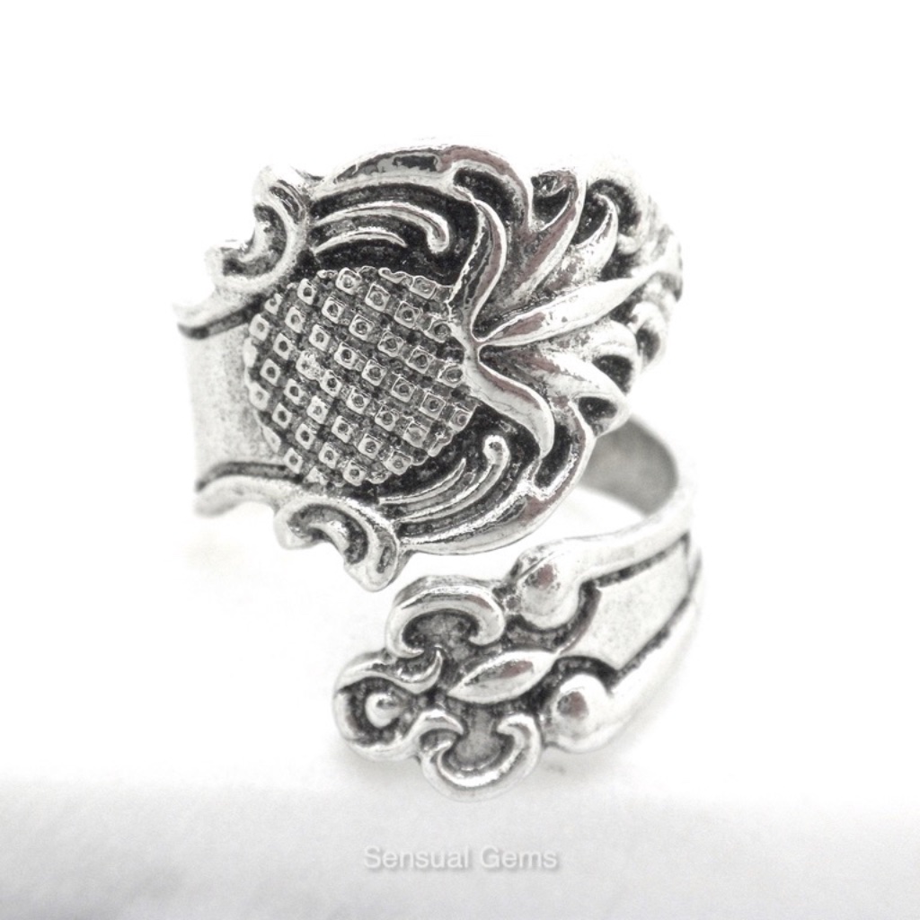 Pineapple Antiqued Silver Boho Ring Wrap Fits 6-9